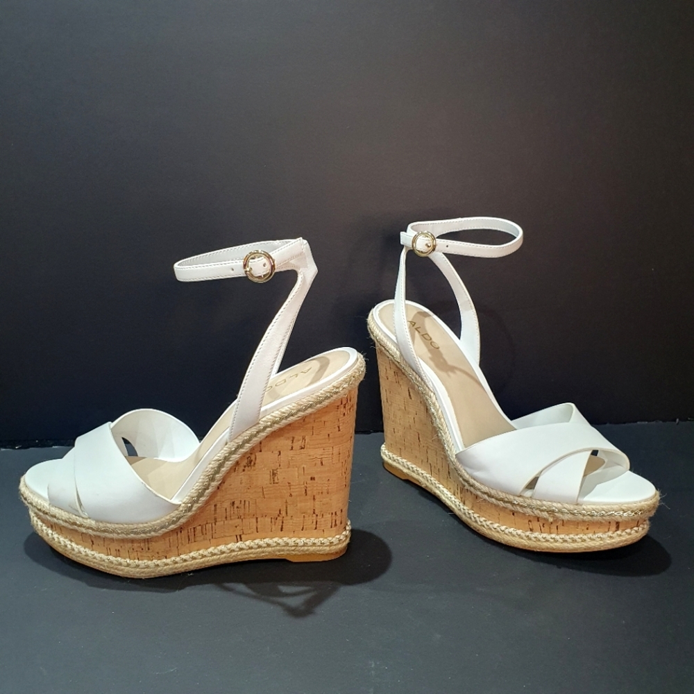 Aldo Like-New White Wedge High Heel Sandal  - Picture 6 of 9